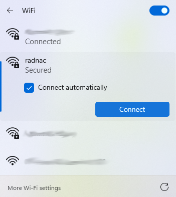 Microsoft Windows 11 connecting to '`radnacwifi’