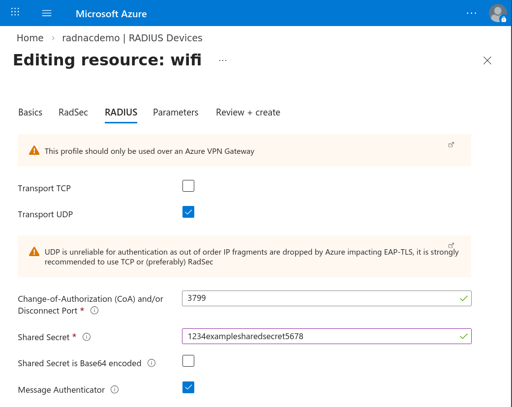 Editing your new device to include a RADIUS profile