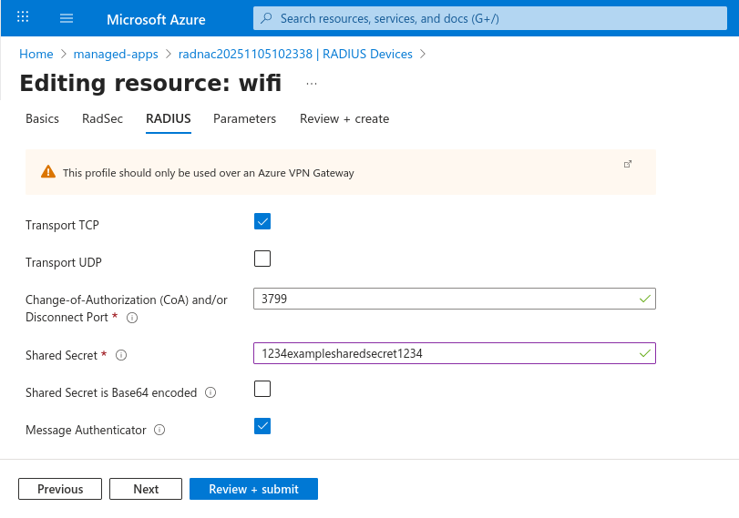 Editing your newly created RADIUS device