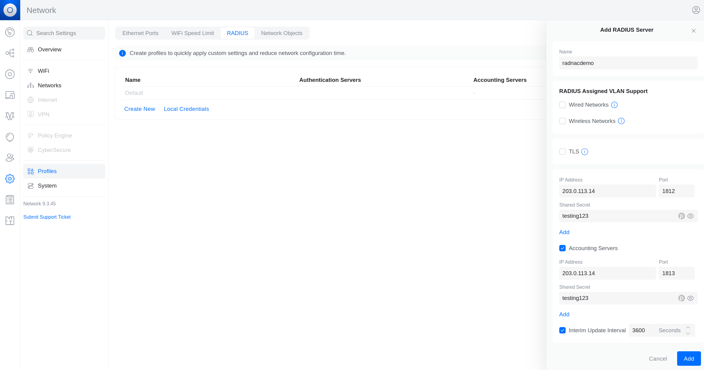 Creating a UniFi RADIUS profile