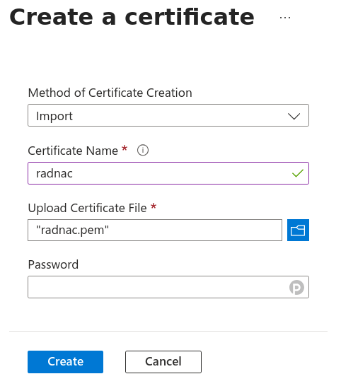 Importing the demo server certificate into the Key Vault resource